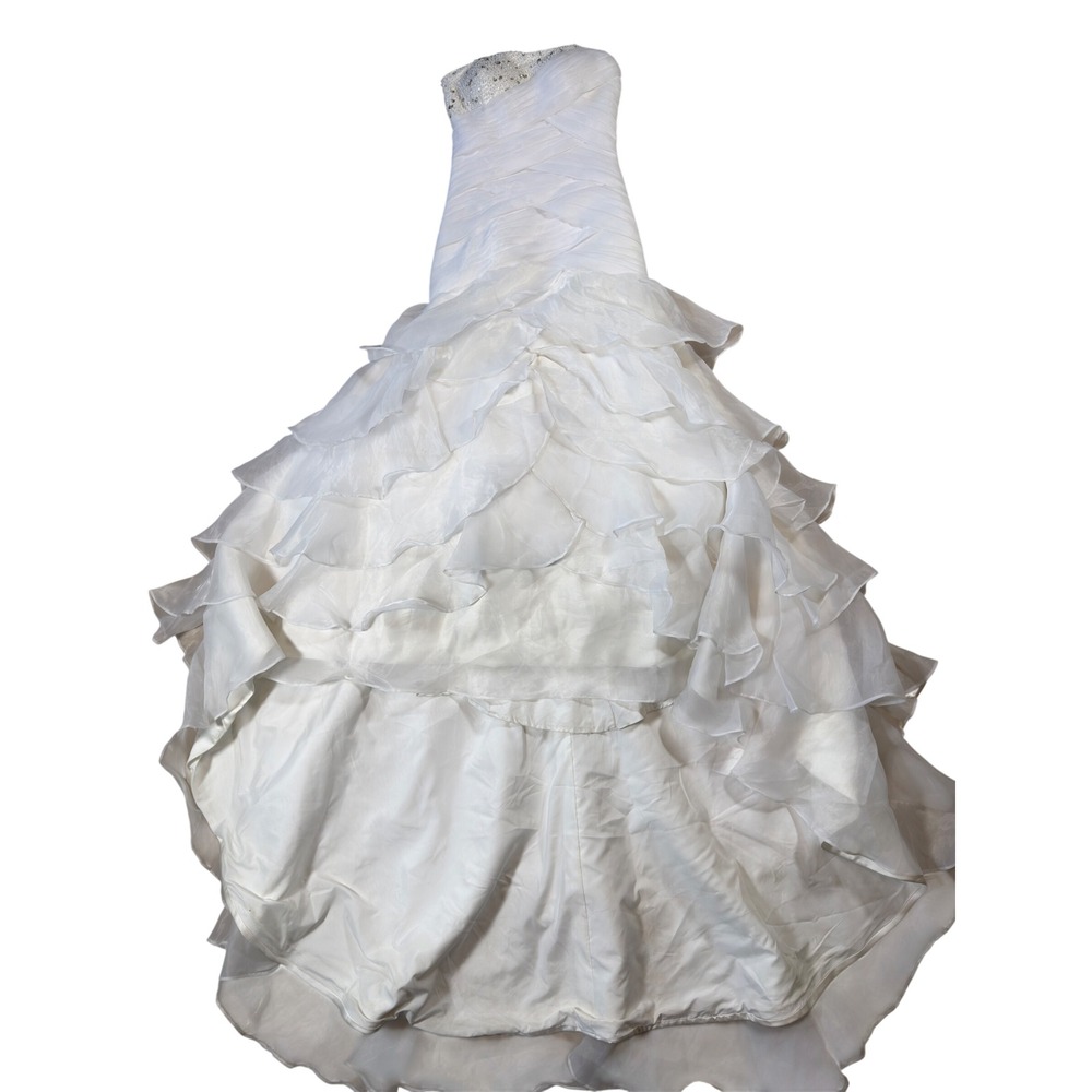 Organza Wedding Gown Women Size 4 White Beaded Ruffle Mermaid Strapless - Picture 2 of 16